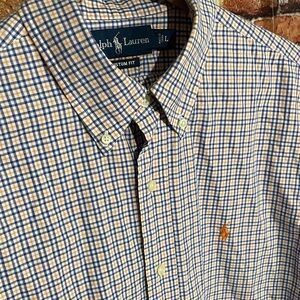 Polo by Ralph Lauren Men's Orange White Blue Plaid Shirt custom fit large
